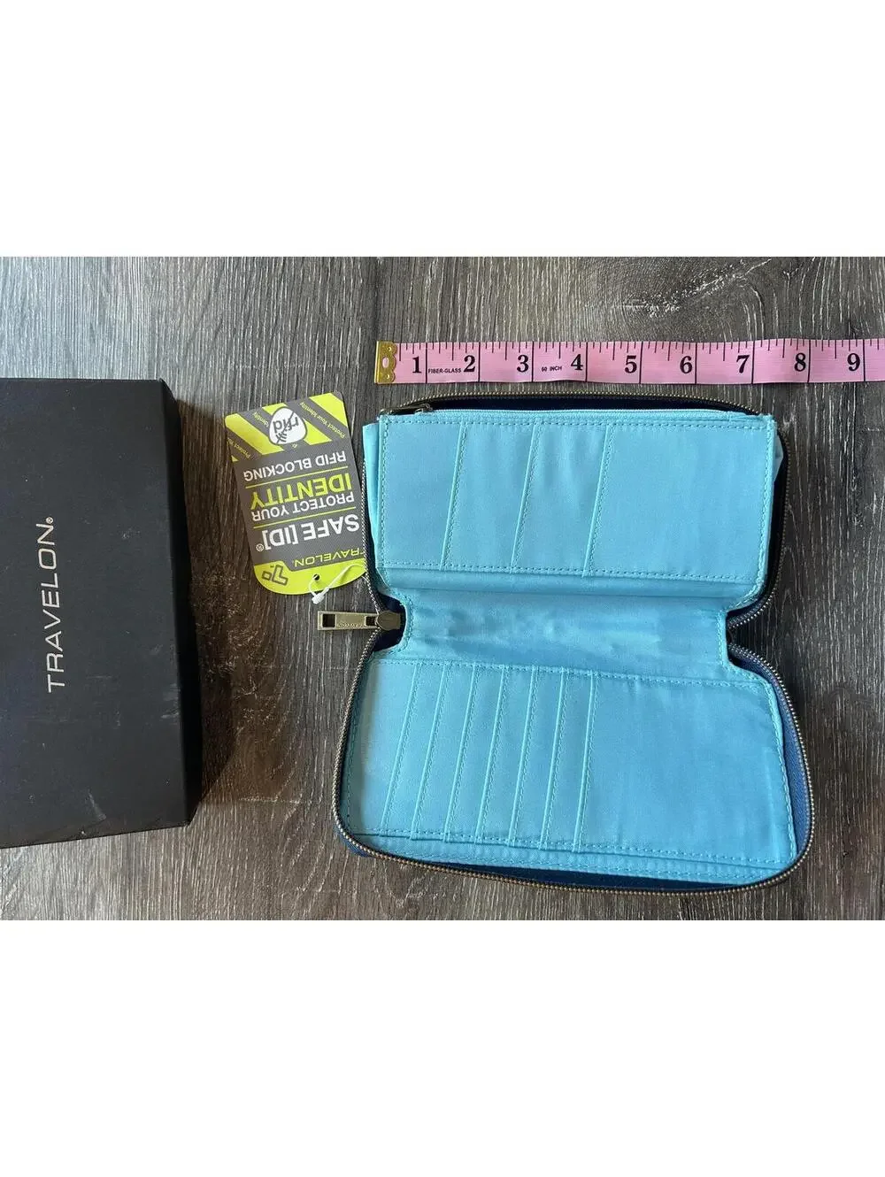 Travelon Safe ID RFID Blocking Zip Around Wristlet Wallet Blue Teal NWT